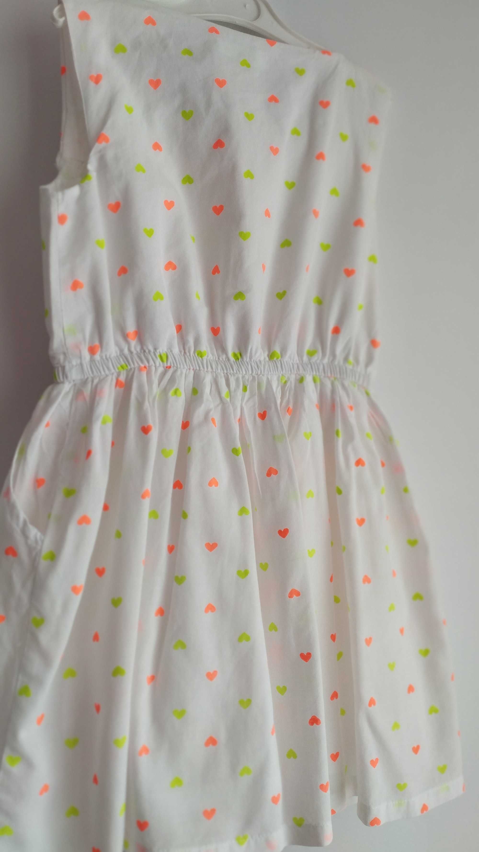 Sukienka letnia biała 100% bawełna w serduszka neonowe kokardka