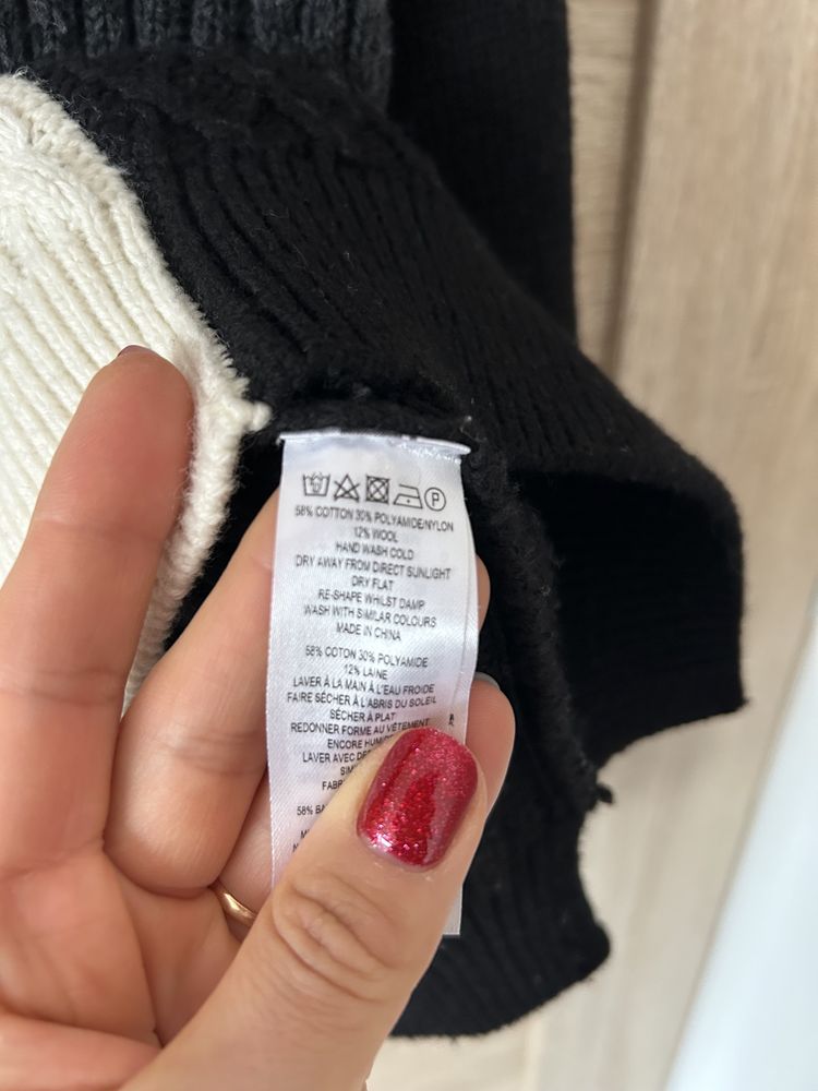 Sweter czarny grafit patchwork bawełna wełna French Connection