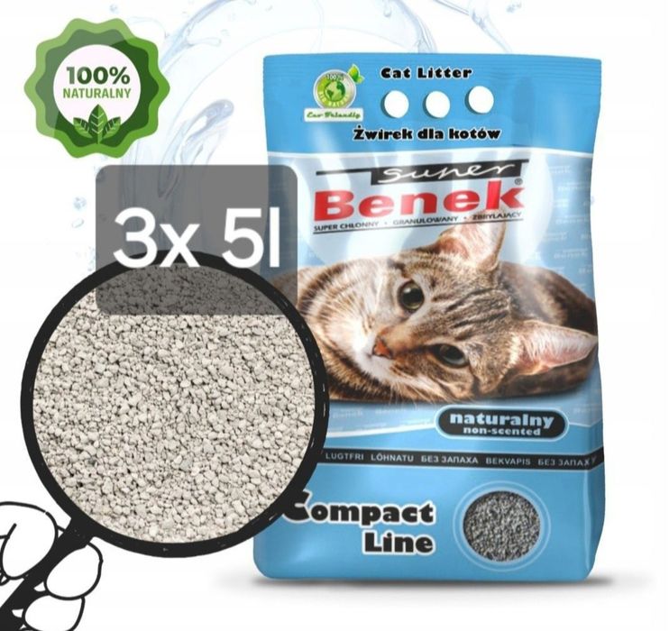 Benek 3x 5l + Gratis, Naturalny Żwirek Kot Kuweta Piasek 15l Kitten
