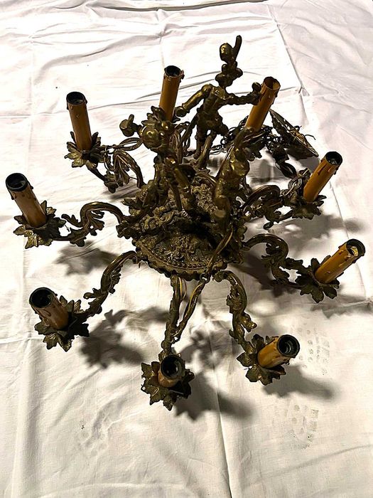 Wyprzedaż! żyrandol mosiądz, 9 żarówek + kinkiet +lustro +zegar antyk