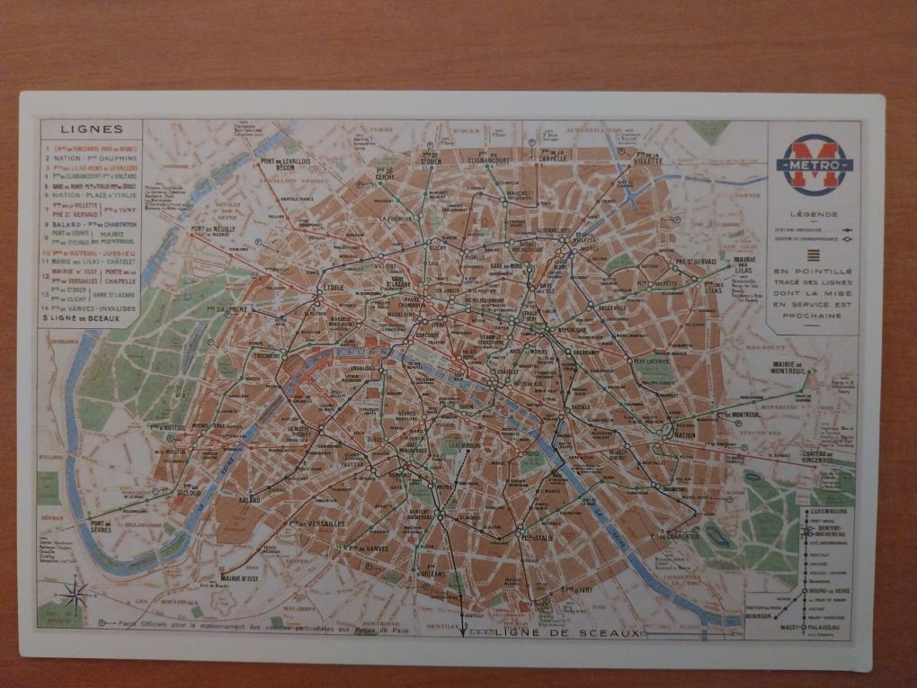 Retro widokówka "Stara mapa linii metra w Paryżu"