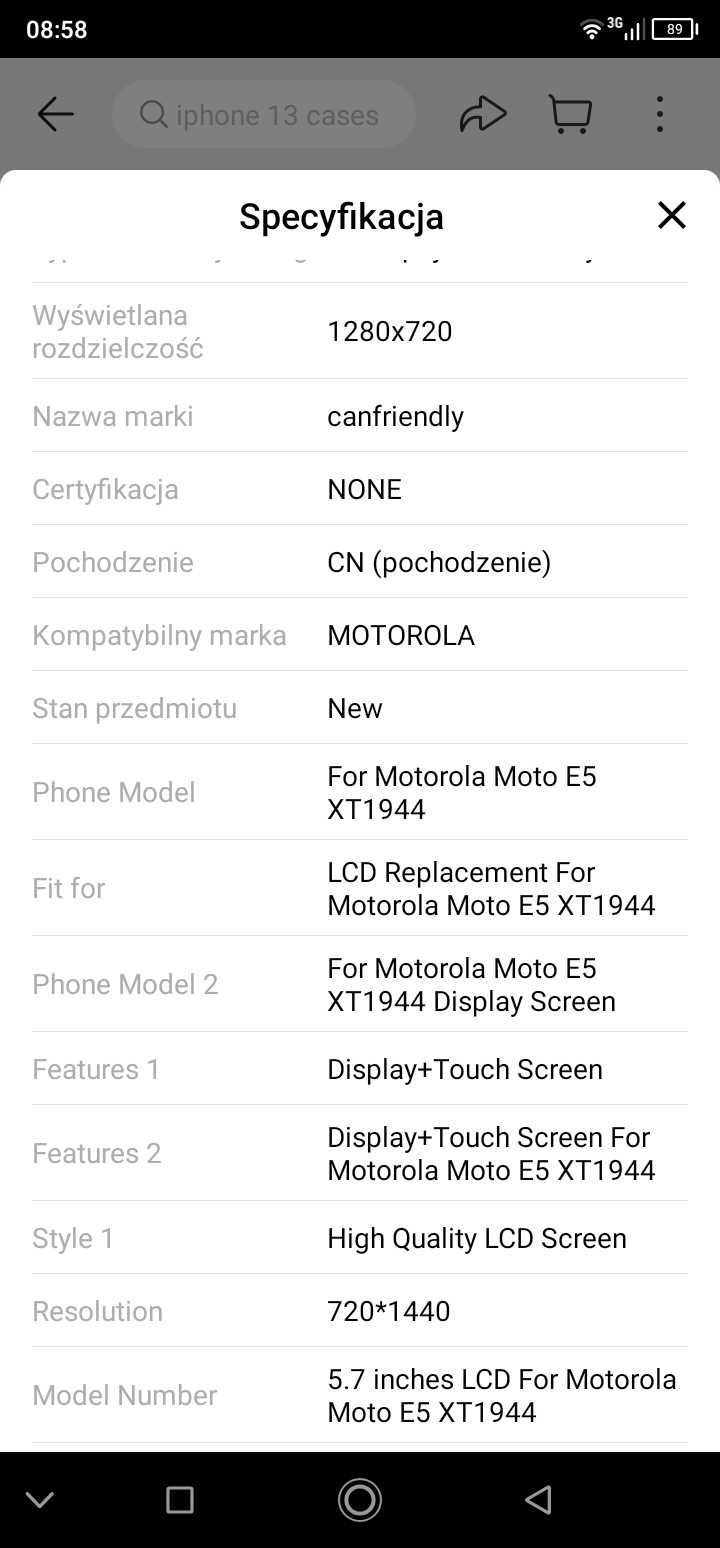 Wyświetlacz Motorola e5