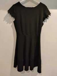 Czarna rozkloszowana elegancka sukienka koronka 38 M