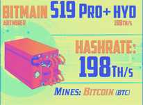 Bitmain S19pro+ Hidro de 198 th, com FIRMWARE VNISH instalado.