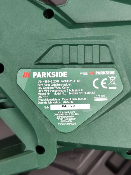 Акумуляторна ланцюгова пила Parkside PAGHS 20-Li B2 + ланцюг