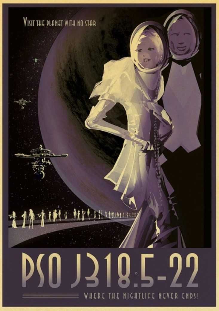 PIĘKNY duży plakat obraz vintage FUTURYSTYCZNA grafika