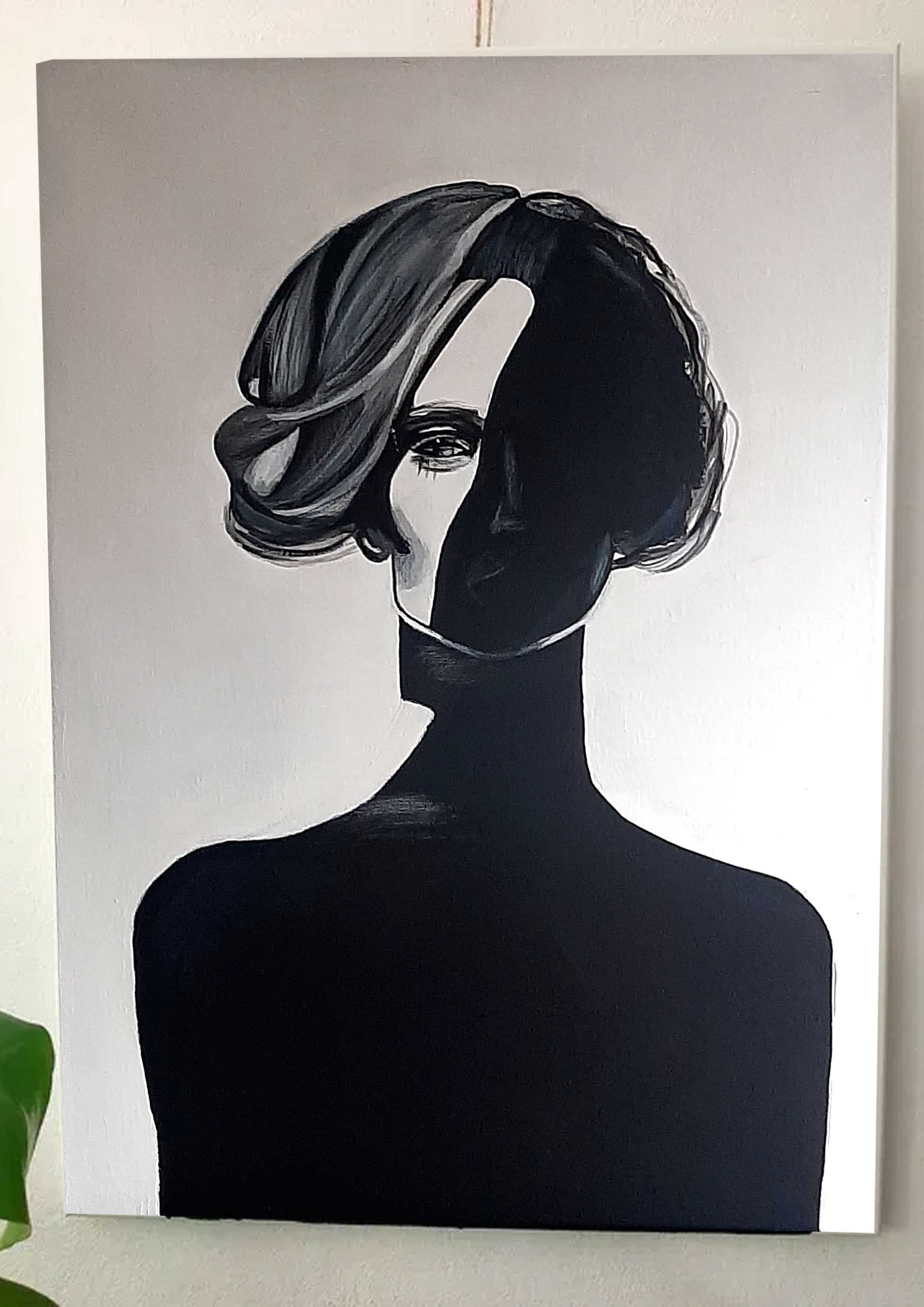 Obraz realizm kobieta czarno bialy 50x70