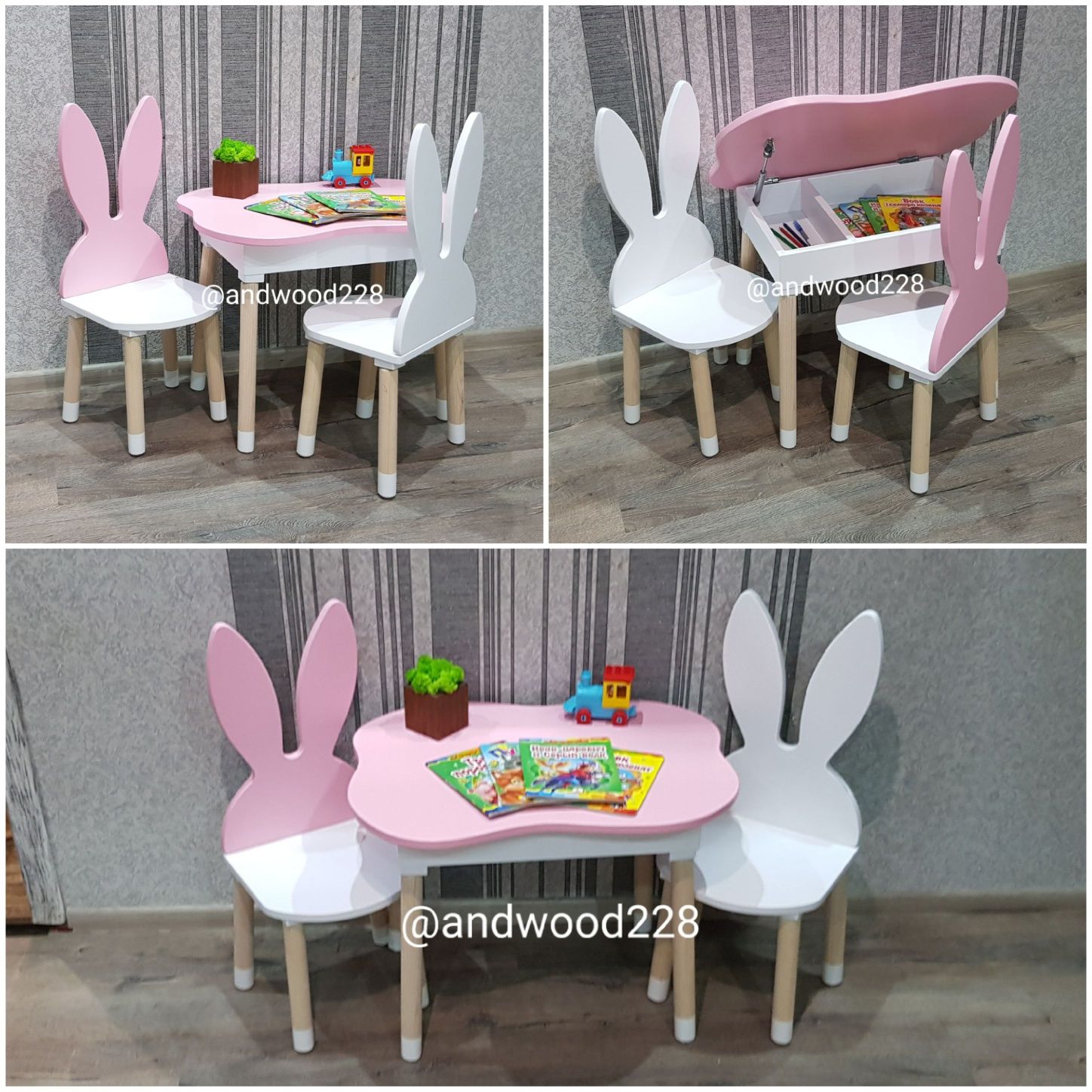 Дитячий стіл з нішею або з висувною шухлядою і стілець