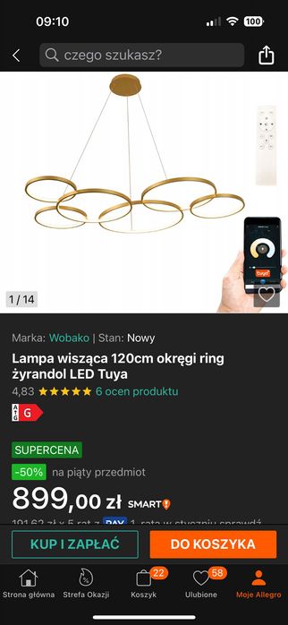Lampa wisząca 120cm okręgi ring żyrandol  złota