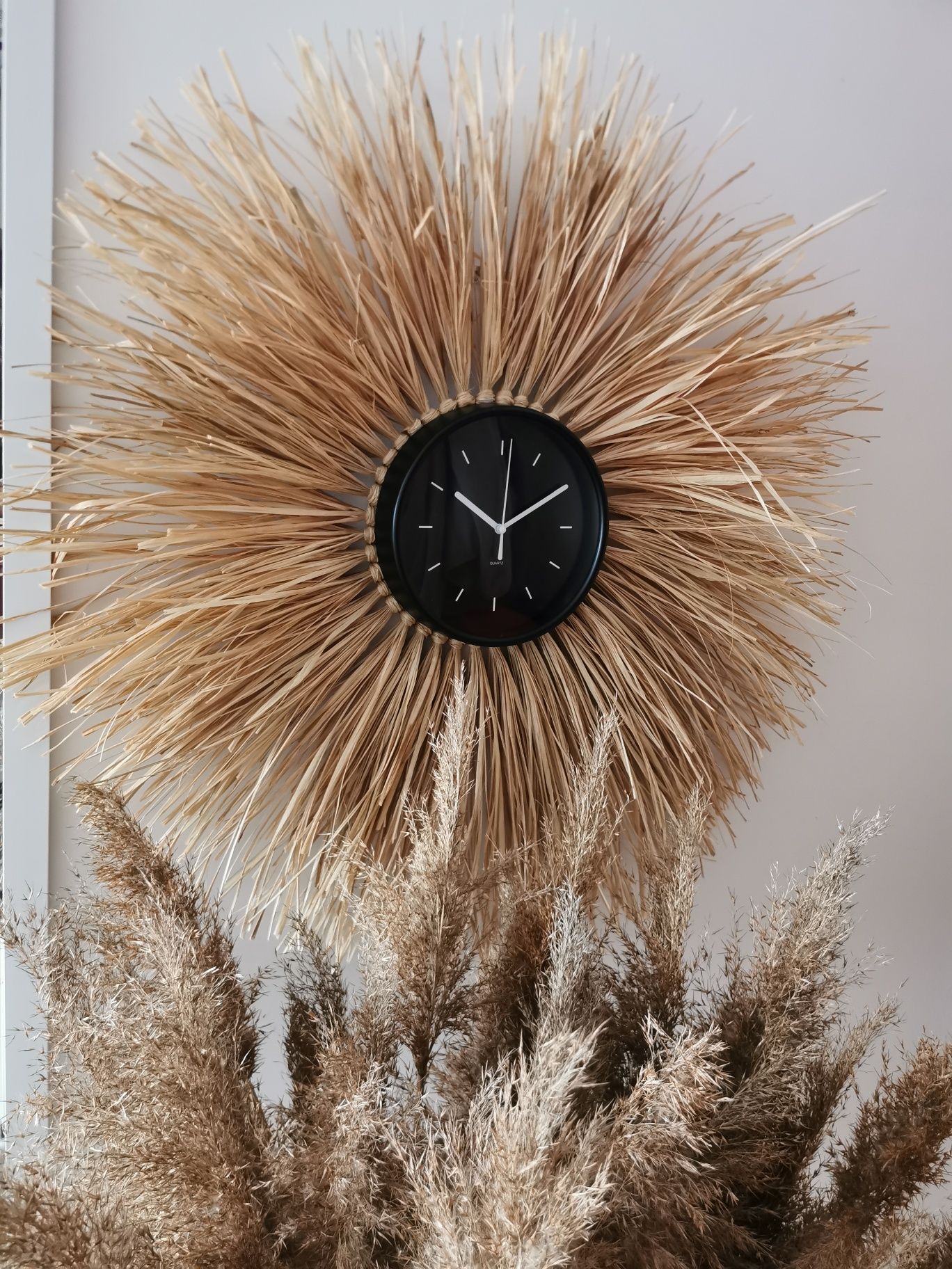 Zegar boho z naturalnej rafii 70cm