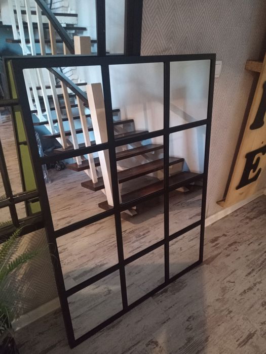 Duże lustro loft industrialne 90x120 metalowa rama okno czarne Boho