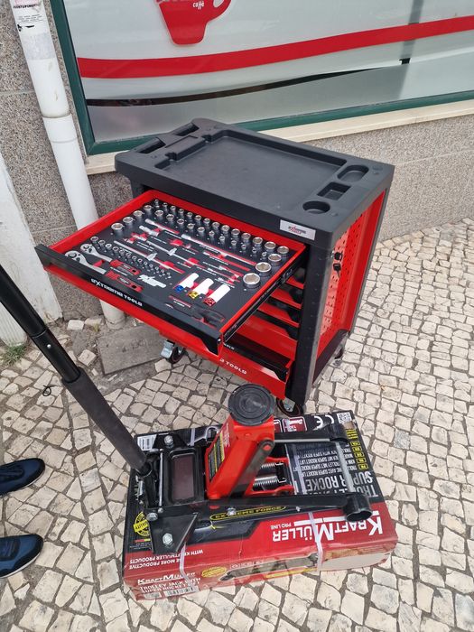 carrinho de ferramenta de 6 gavetas 4 completas + Macaco de 4 tonelada