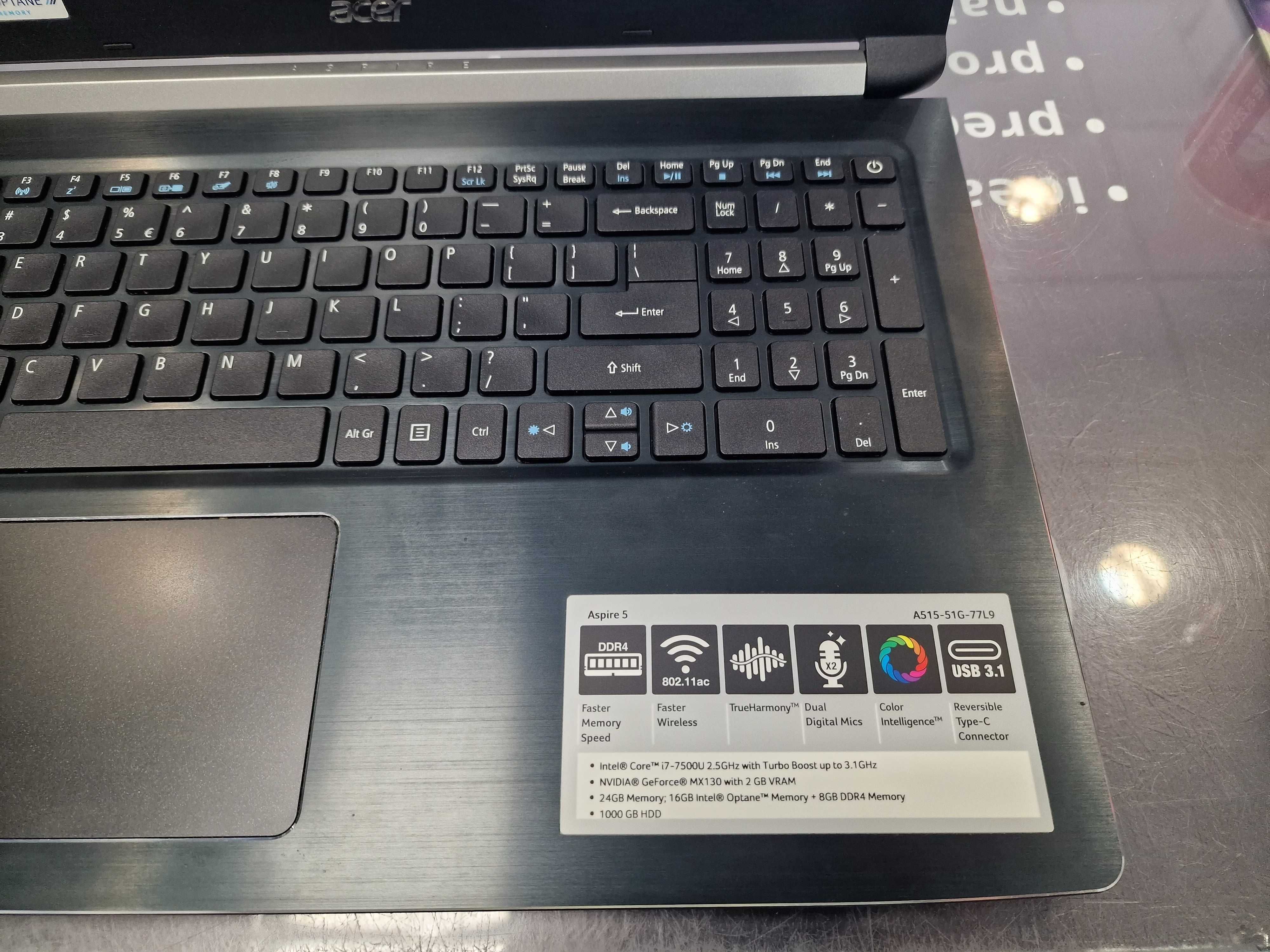 Acer Aspire 5 A515-51G/ i7-7500 2.70 GHz/ 12GB/ uszkodzona klawiatura