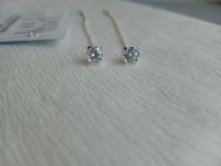 Серебряные протяжки с одним камнем серьги цепочки