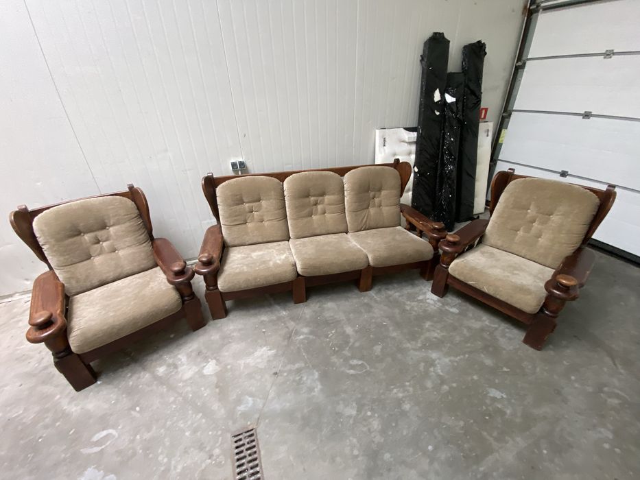 Zestaw meble drewniane sofa2x i  kanapa