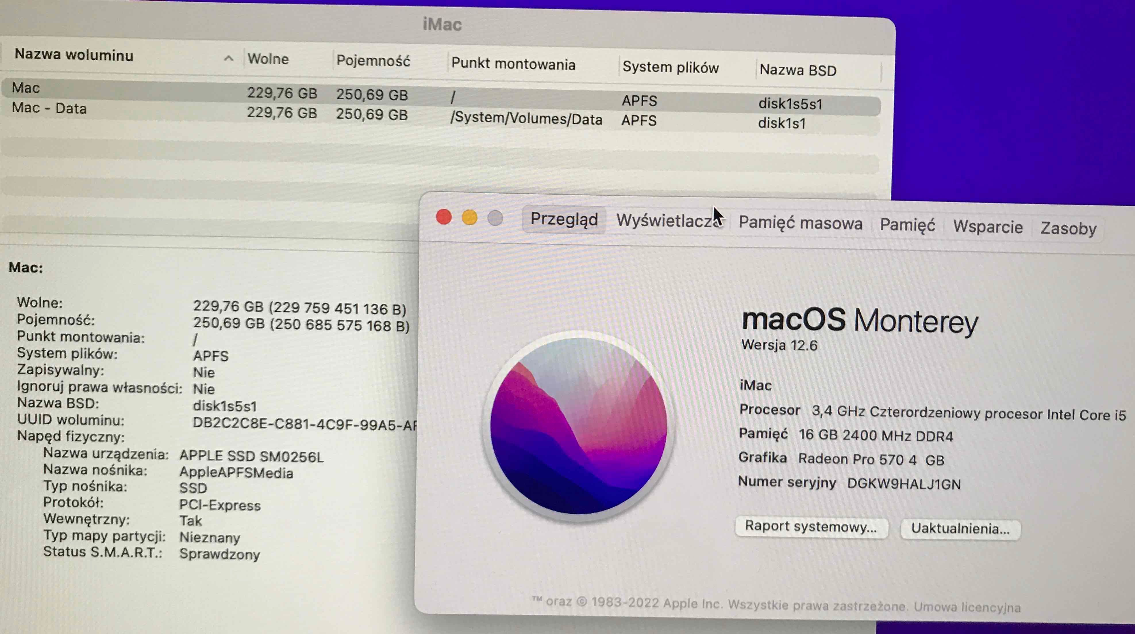 iMac 27' 5K Retina 2017r i5 3,4Ghz/SSD 250GB/RAM 16GB/Pro570 4GB/A1419