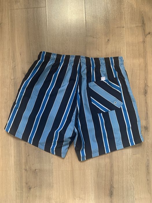 Krótkie czarne spodenki do pływania kąpielówki paski retro vintage XL