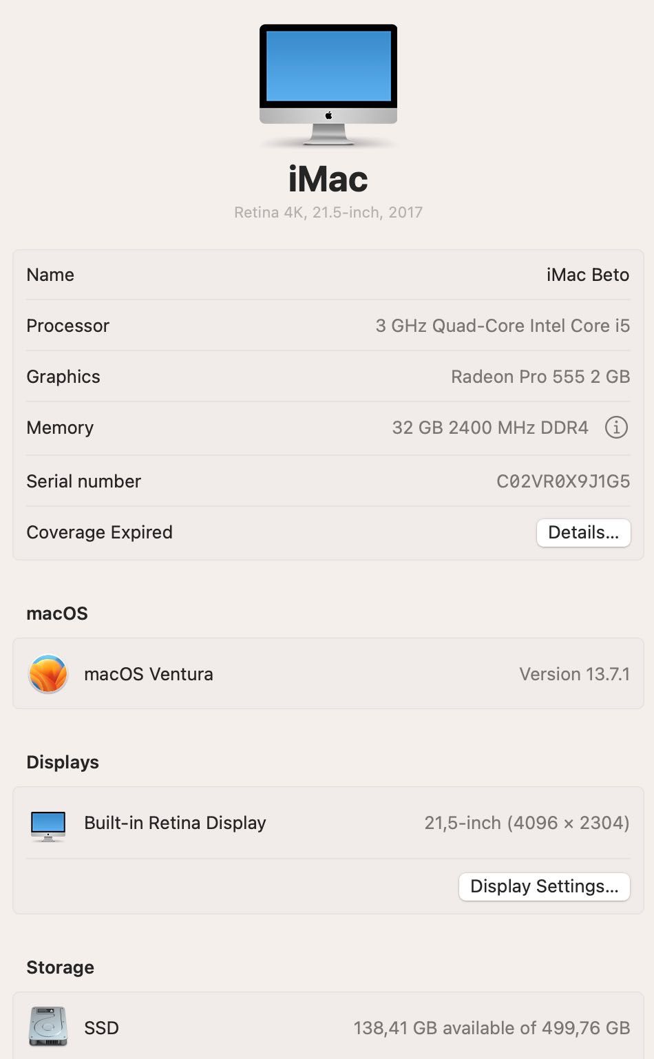 iMac 21.5" Retina 4K 2017 | 32gb RAM | SSD 512