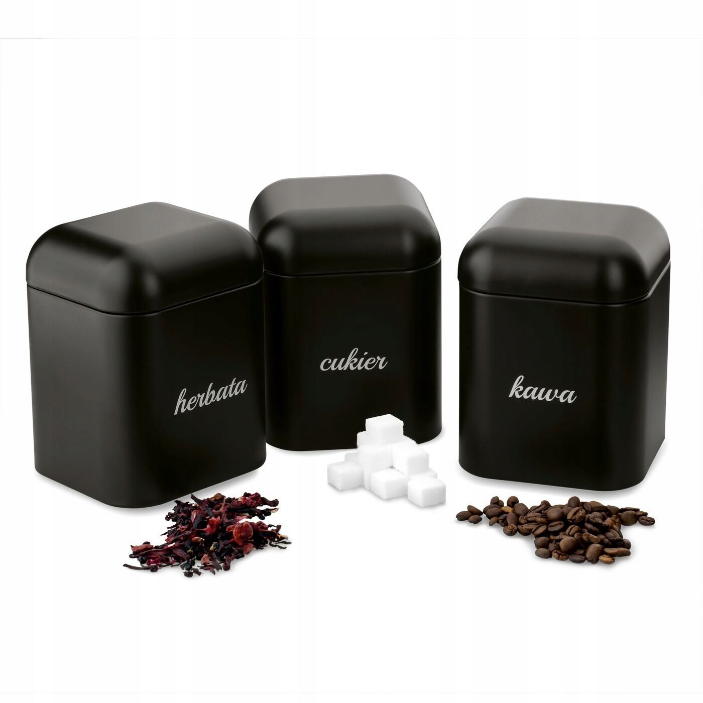Zestaw 3 Pojemników Kawa Cukier Herbata Grava Czarne Starke Pro