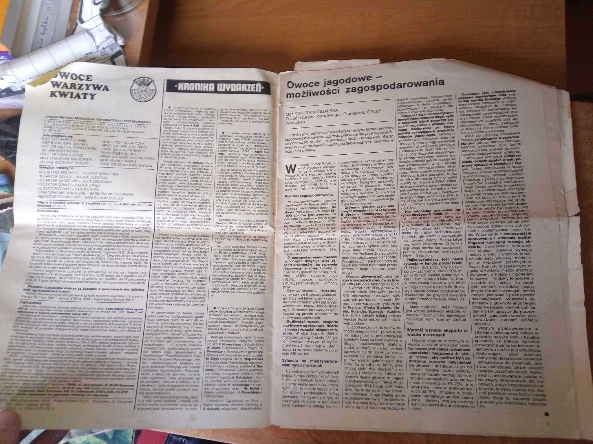 Owoce warzywa kwiaty dwutygodnik 24 1989 ogrodniczy gazeta czasopismo