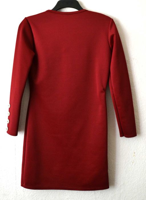 Sukienka Casual Bordo dwurzędowa złote guziki