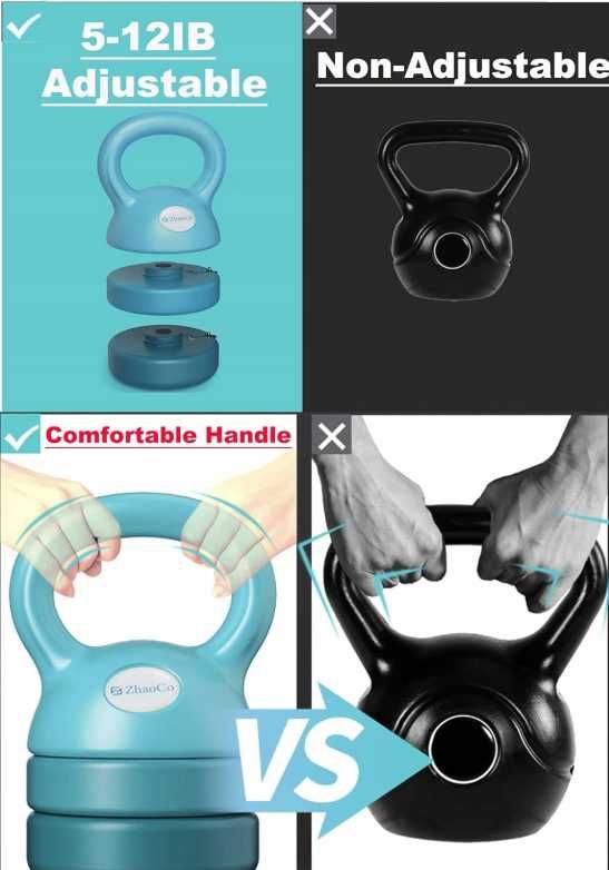 Regulowane Kettlebell 2,4-5,6 kg dla kobiet do treningu fitness