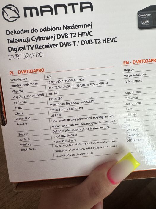 Tuner DVB-T2 Manta DVBT024PRO – Nowy, sprawdzony, 100 zł!