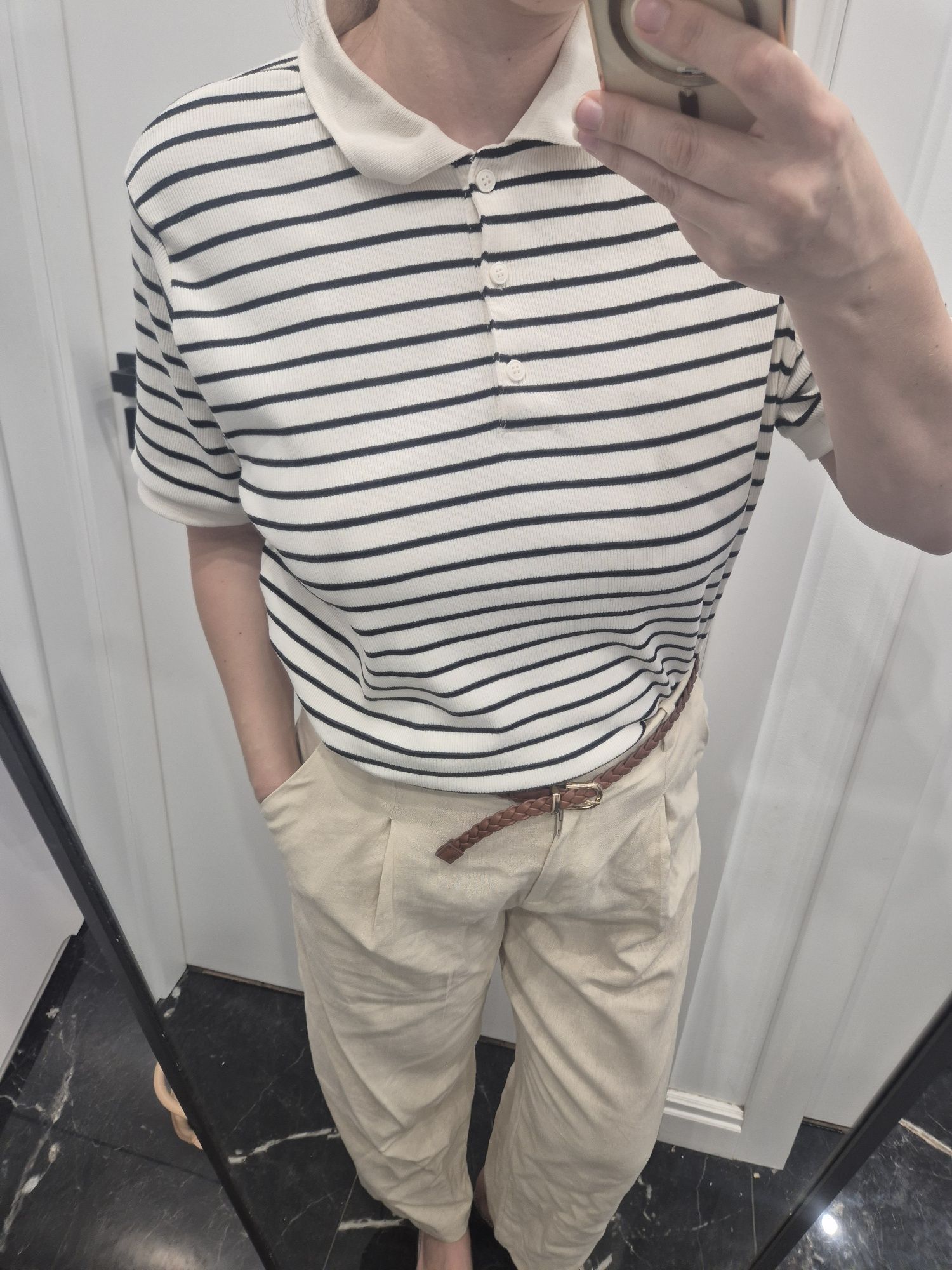 Tshirt bluzka w paski z kołnierzykiem basic casual do pracy C&A 42/XL