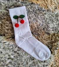 Nowe Skarpetki Damskie Wisienki White Socks Cherry Retro Pin Up