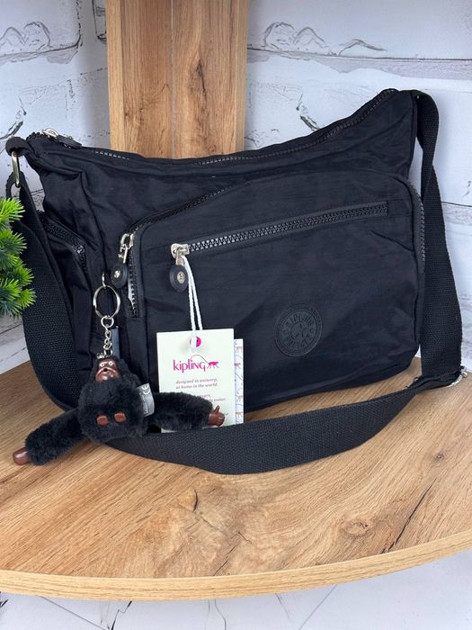 Сумка через плече Kipling з мавпочкою мессенджер чорний 33/21/15см