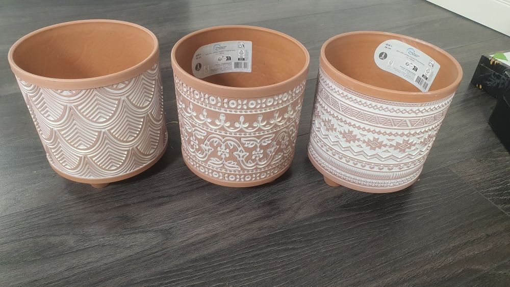 Zestaw 3 doniczek etniczne we wzory Boho rustykalne