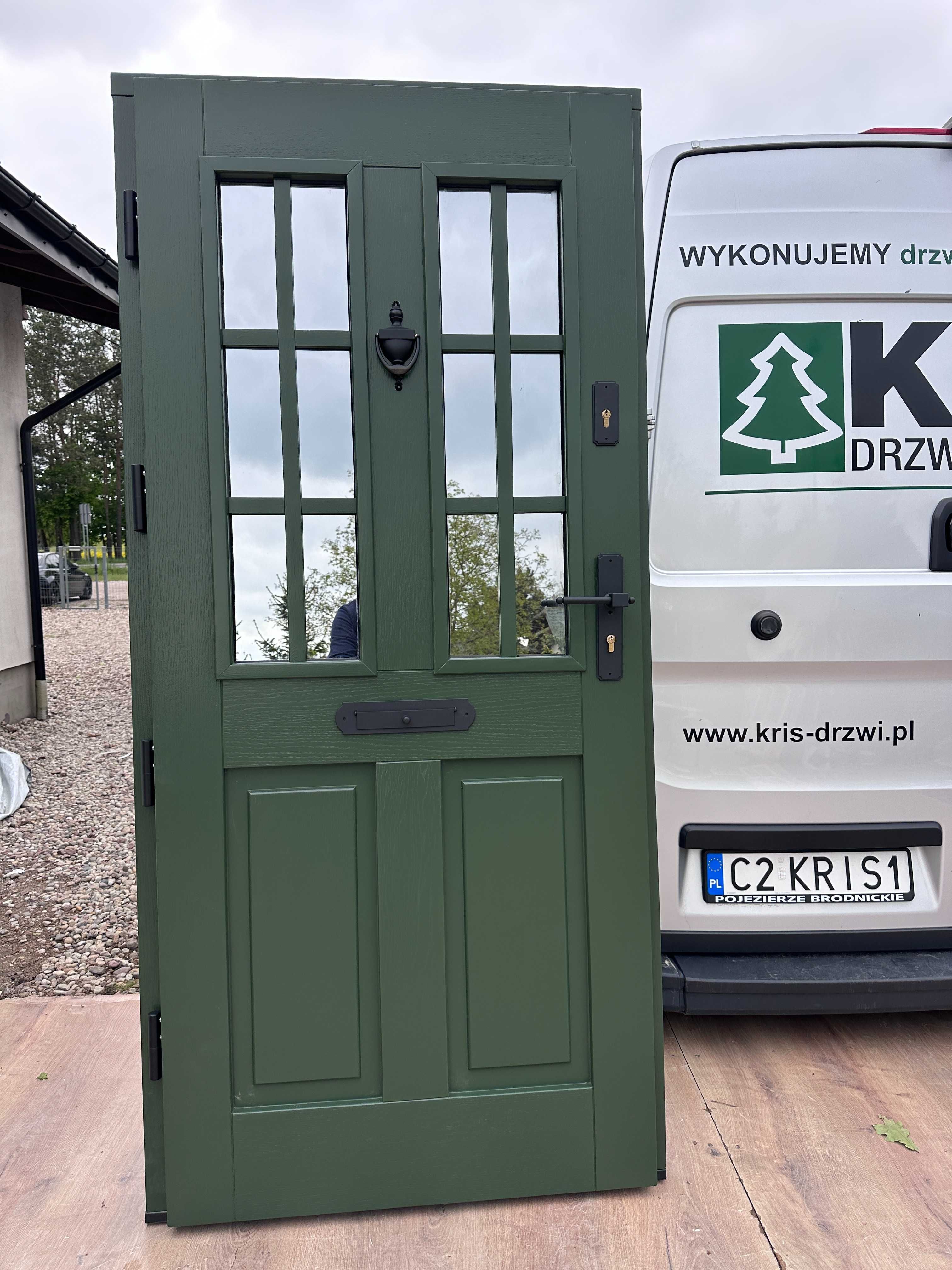 Drzwi zewnętrzne drewniane NA WYMIAR retro wrzutka kołatka cała Polska