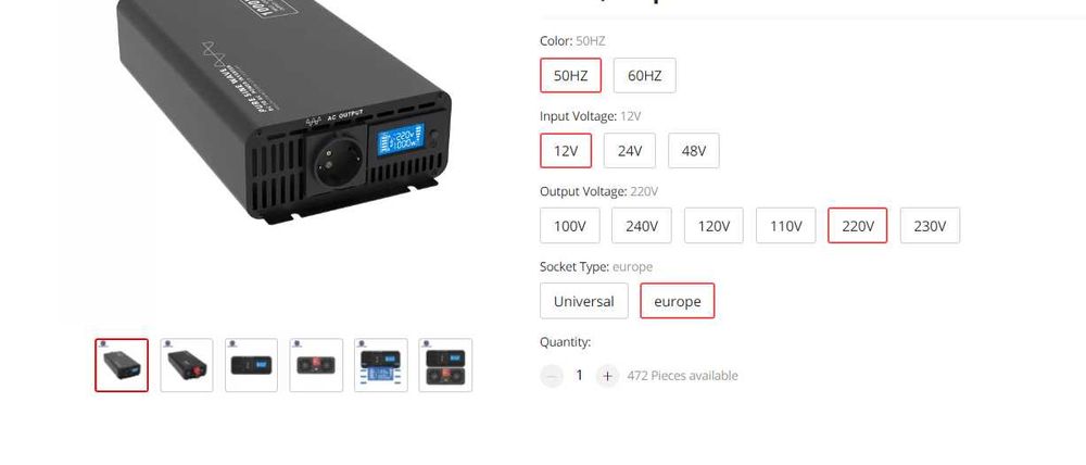 Перетворювач напруги (инвертор), чиста синусоїда, 1000Вт