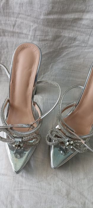 Szpilki sandałki przezroczyste odkryta pięta 40 41 z kryształkami