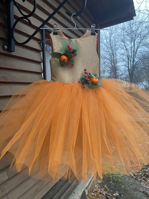 Сукня костюм мандаринка яскрава новорічна апельсин помаранчева коротка