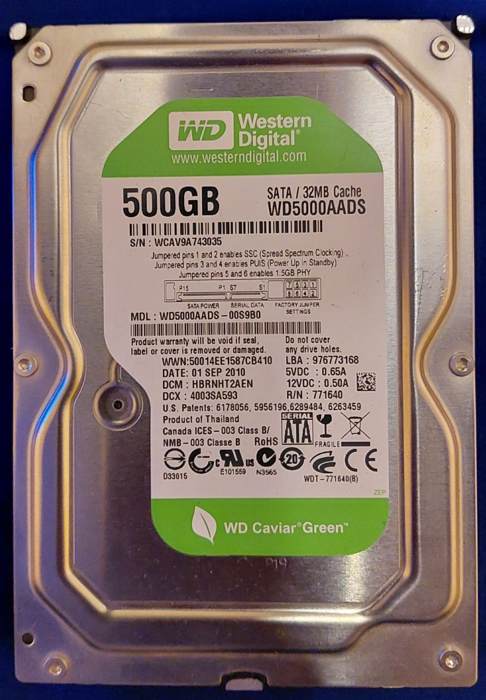 Disco rigido WD 500GB 32mgb cache