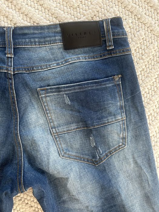 Jeansy męskie Vistula granatowe klasyczne dżinsy slim fit skinny