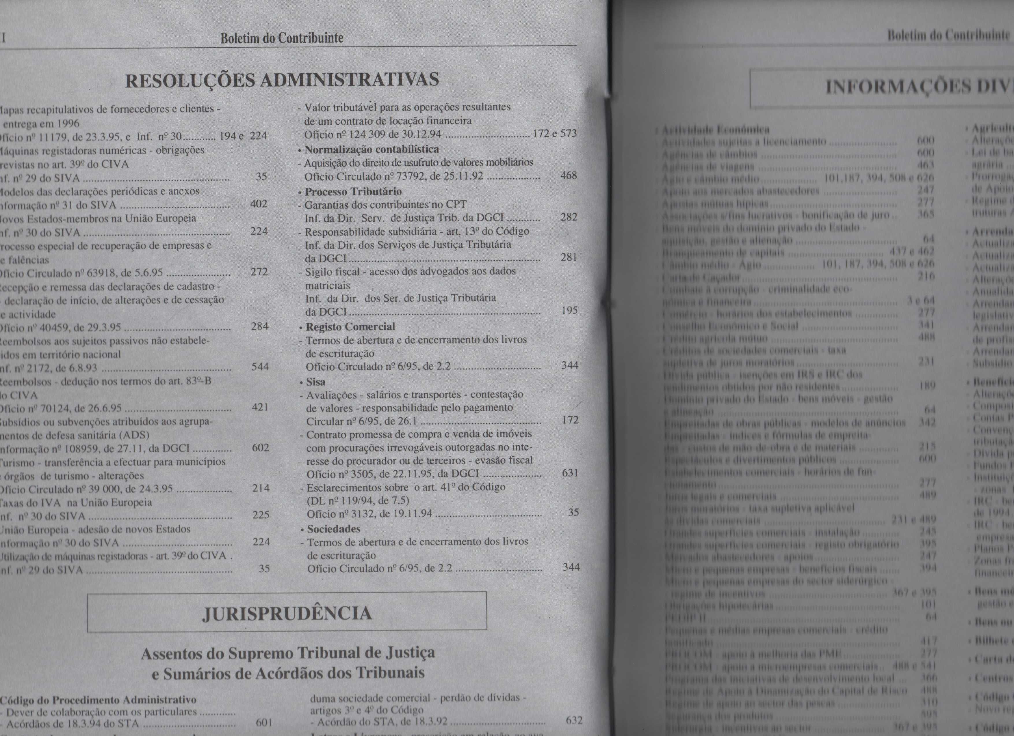 3 Volumes (anuais) encadernados do «BOLETIM DO CONTRIBUINTE» (1993-95)