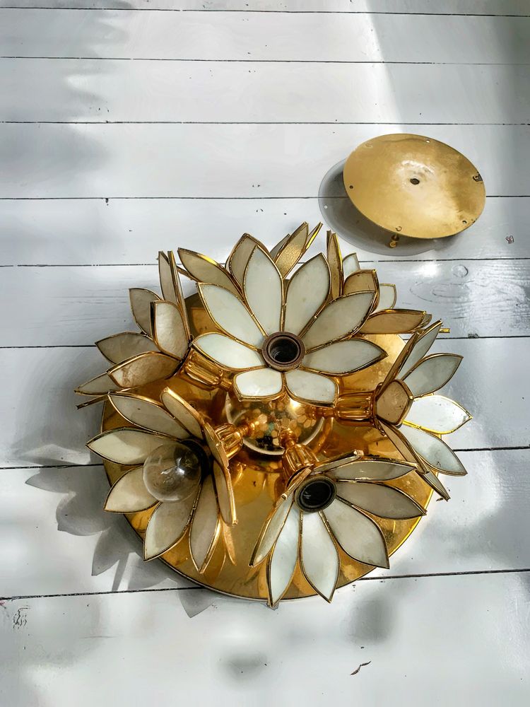 Lampa sufitowa kwiaty vintage szklana złote dodatki kremowa
