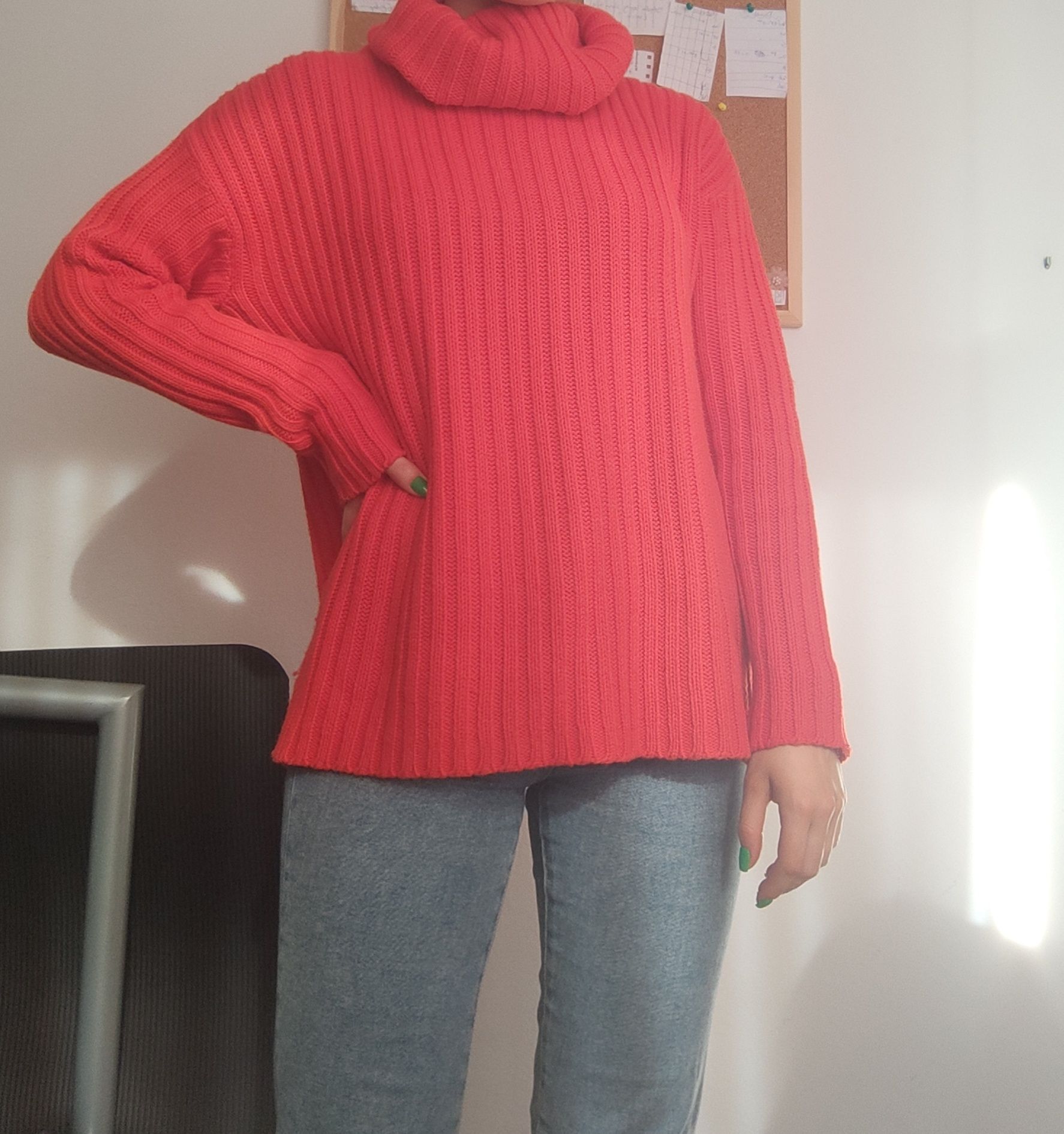 Sweter czerwony S H&M oversize