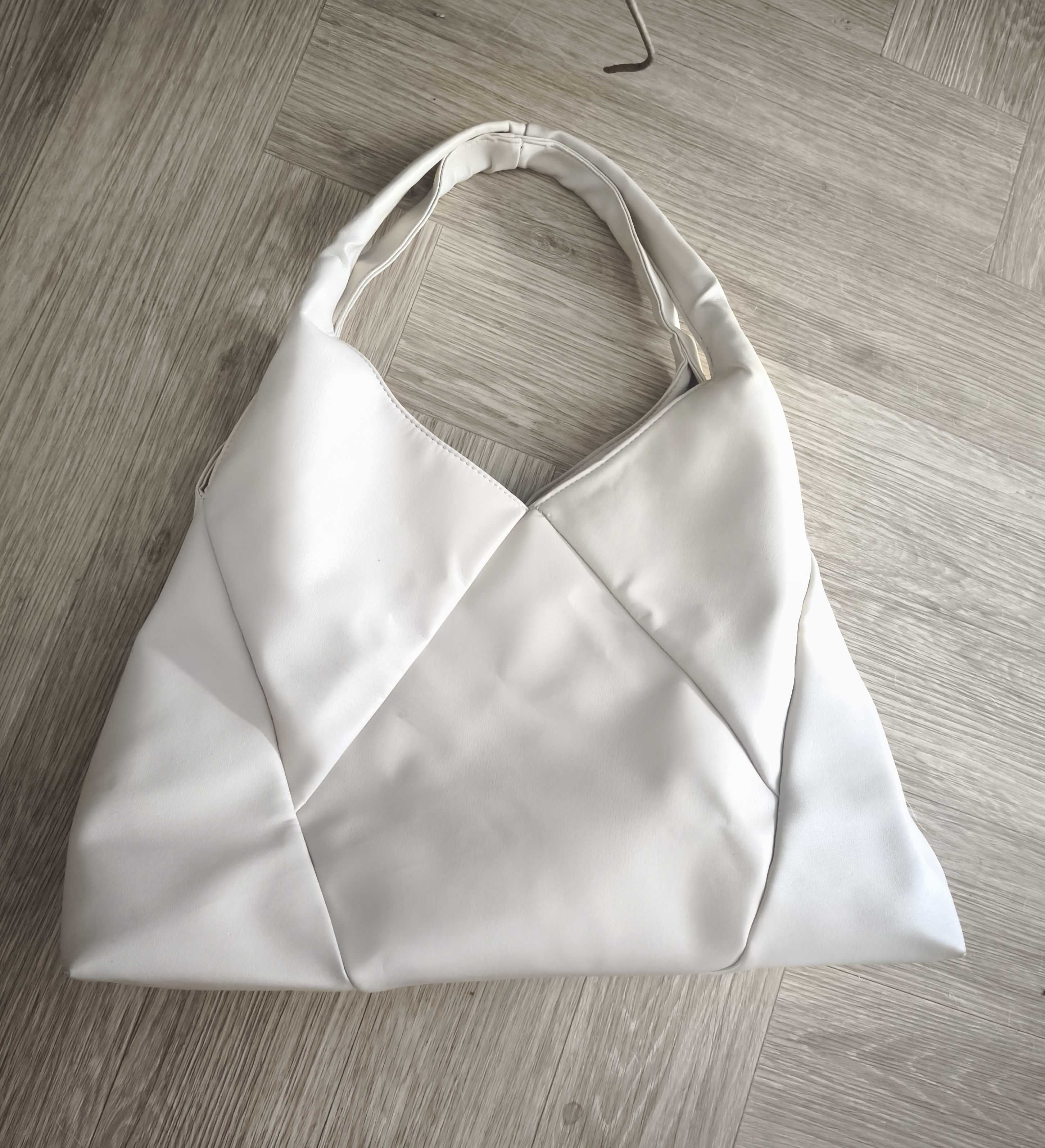 Kremowa torebka trapez patchwork lato worek duża torba shopper cream