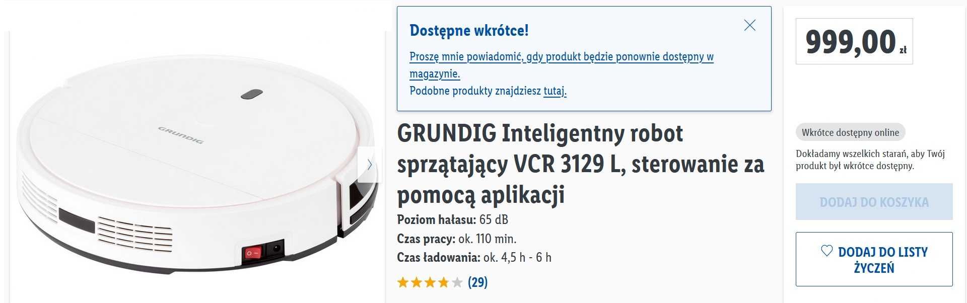 Inteligentny robot sprzątający GRUNDIG VCR 3129 L Sterowany Aplikacją