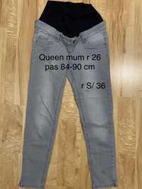 Queen mum 26 XS / S spodnie ciążowe szare jeansy dżinsy Vintage