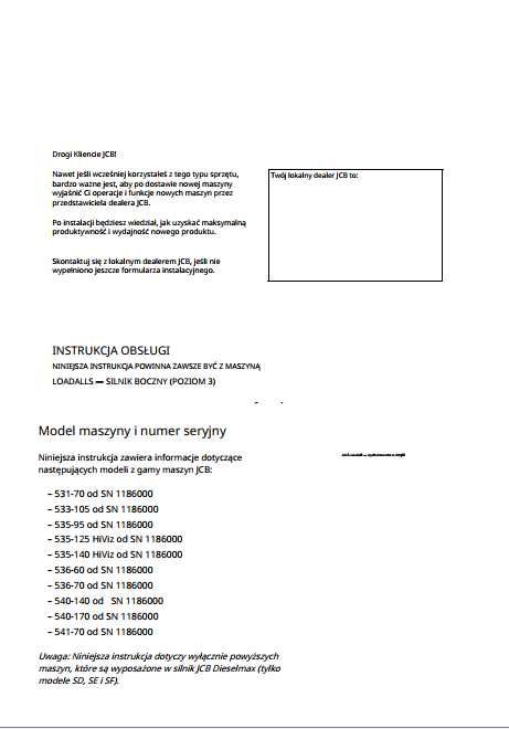 Instrukcja obsługi JCB 531-70, JCB 533-105,  JCB 535-95, JCB 533 -125
