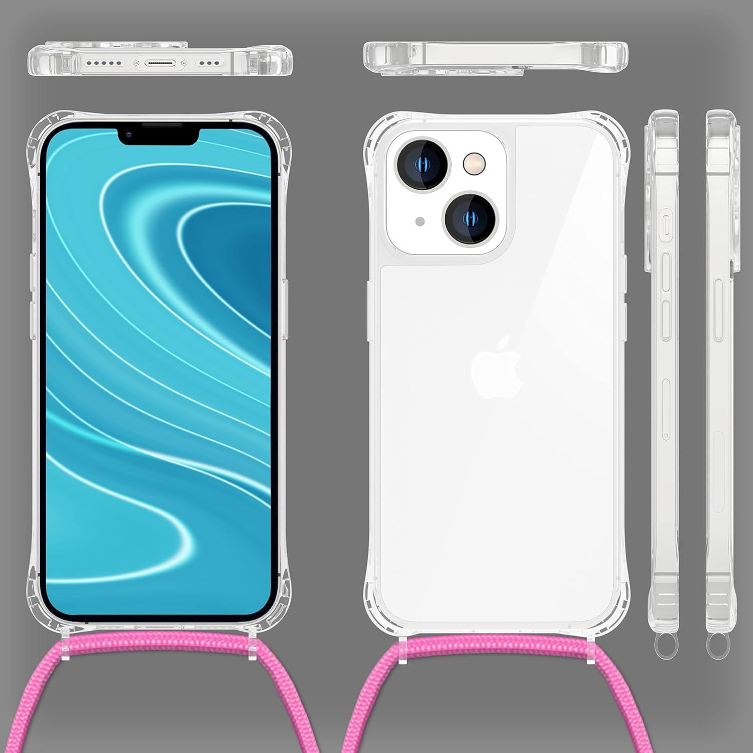 Etui Ze Sznurkiem Iphone 14 Plus Przeźroczyste Sznurek Różowy Case