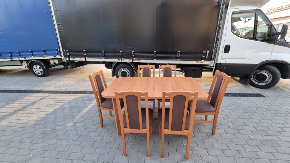 Nowe: Stół 80x140/180 + 6 krzeseł, olcha+braz, dostawa cała POLSKA