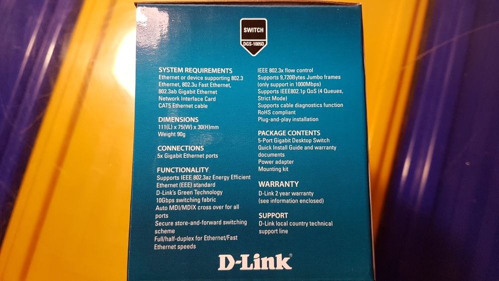 SWITCH D-LINK 5 PORTAS 10/100/1000 (GREEN ETHER) DGS-1005D Referencia