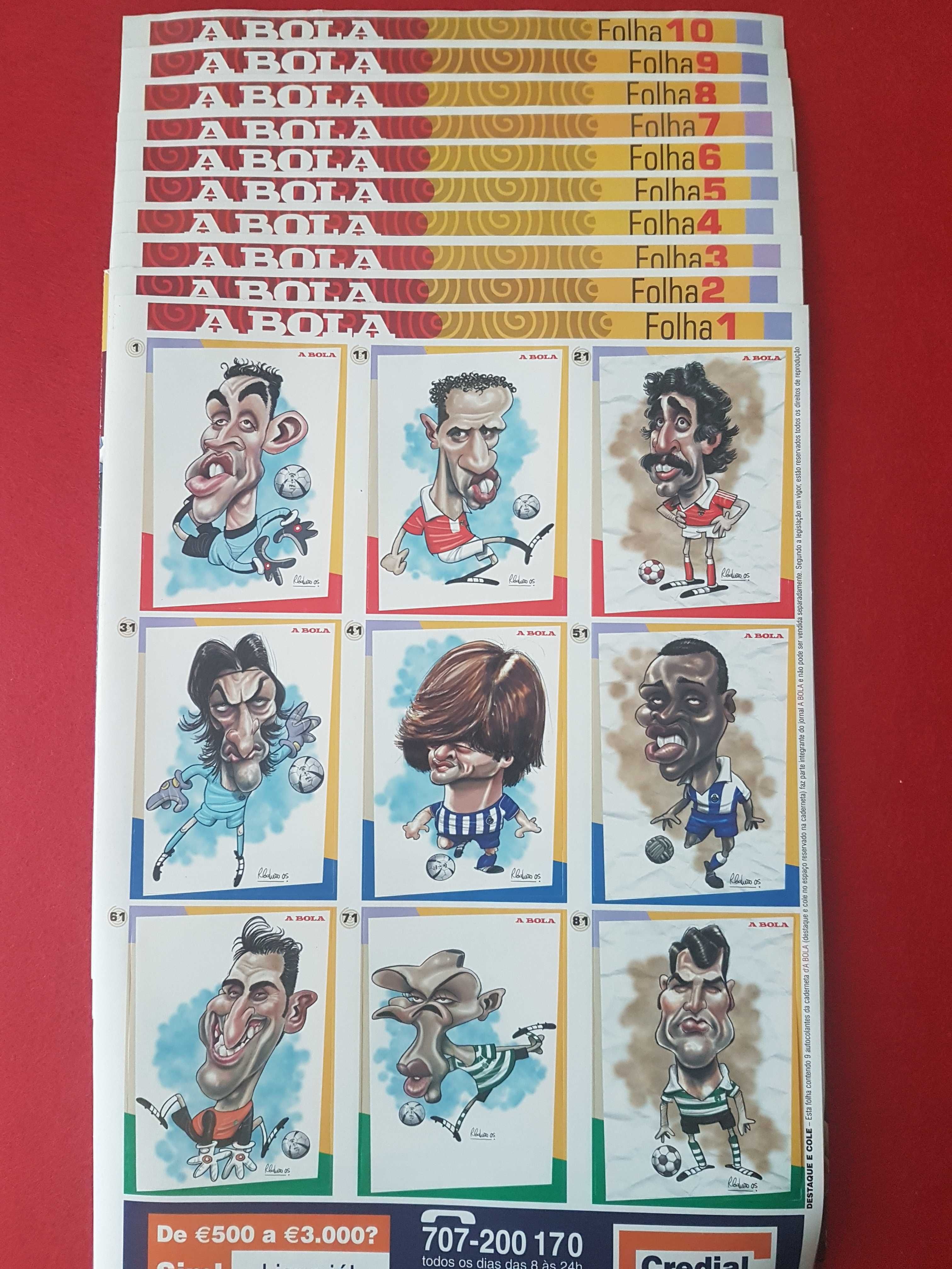 Caderneta Cromos Caricaturas Benfica, Sporting e Porto - Jornal A Bola