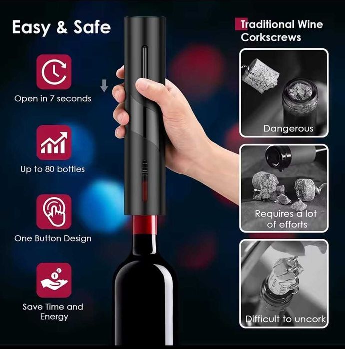 Nowy elektryczny bezprzewodowy korkociąg otwieracz do wina 4w1