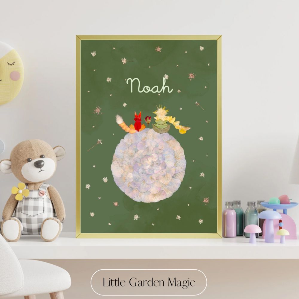 Quadro infantil presonalizado com nome - O Principezinho - Arte floral